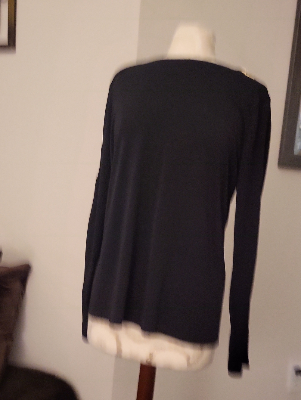 INC International Concepts Black Long-Sleeve Crewneck Top